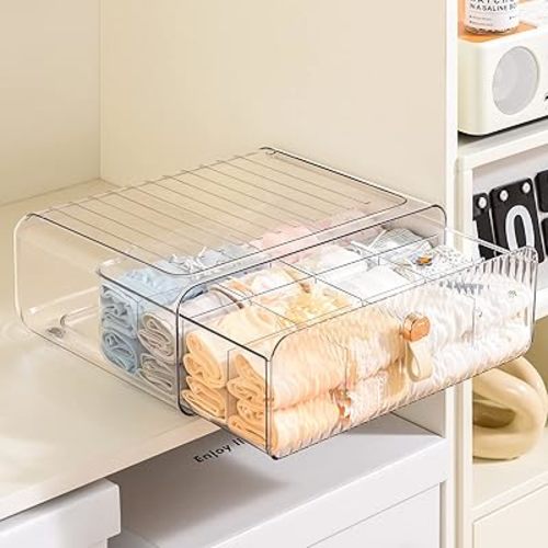 Socks & Underwear Drawer Organizer, 16 Cell Stackable Closet Organizer, Plastic Dividers for Baby Clothes, Bra, Ties & Belts