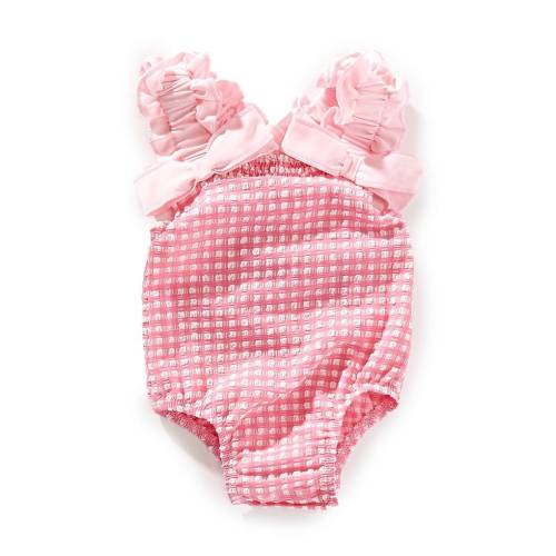Mud Pie Baby Girls 3-18 Months Sleeveless Crinkled Checked One-Piece Swimsuit