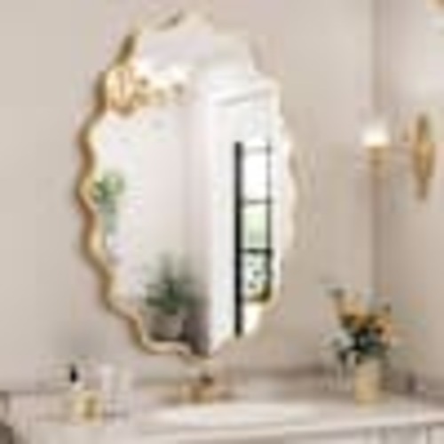 Hochwertiges 22 in. W x 30 in. H Oval Gold Aluminum Alloy Framed Scalloped Wavy Wall Mirror HD-MR023GOD-S