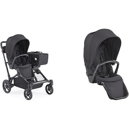 Bundle of Contours Element Side-by-Side Convertible Toddler and Baby Stroller + Contours Element Stroller Reversible Second Seat Accessory, Stealth Black