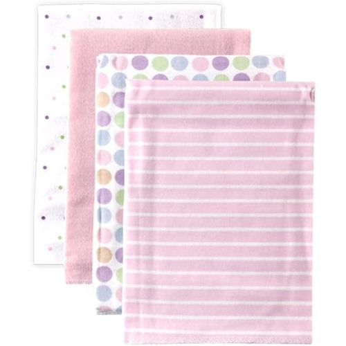 Luvable Friends Unisex Baby Cotton Flannel Receiving Blankets, Pink Stripe 4-Pack, One Size