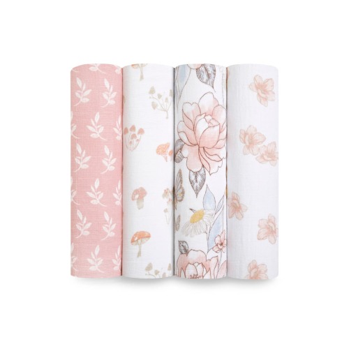 Assorted 4-Pack Organic Cotton Muslin Swaddling Cloths
