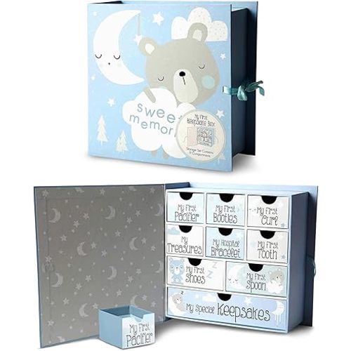 Votum Baby Keepsake Box for Treasured Memories, Sweet Memories - Lightweight, Handcrafted Baby Boxes with 9 Labeled Compartments for First Memories - Gender Neutral Baby Shower Gifts for Girls, Boys