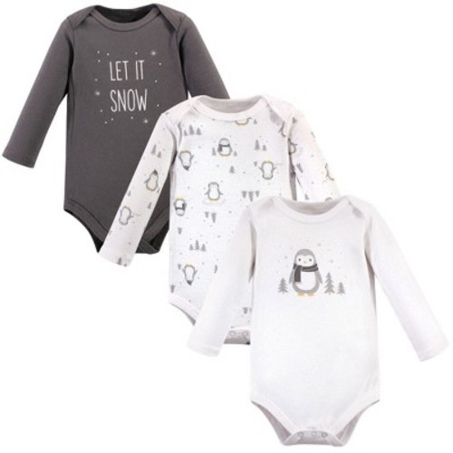 Hudson Baby Cotton Long-Sleeve Bodysuits, Gray Penguin, 9-12 Months