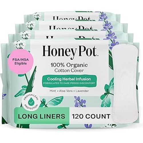 The Honey Pot Company - 120ct - Herbal Long Panty Liners for Women - Infused w/Essential Oils for Cooling Effect & Organic Cotton Cover - Feminine Care