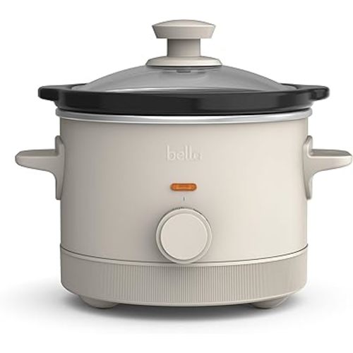 bella 1.5 Qt Slow Cooker with 3 Heat Manual Control, EverGood™ Ceramic Nonstick Coating, Dishwasher Safe Stoneware Pot and Tempered Glass Lid, Tangle Free Cord Wrap & Cool Touch Handles, Oatmilk