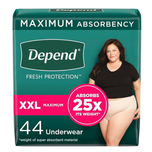 Depend Fresh Protection Adult Incontinence & Postpartum Bladder Leak Underwear for Women, Disposable, Maximum, Extra-Extra-Large, Blush, 44 Count (2 Packs of 22), Packaging May Vary