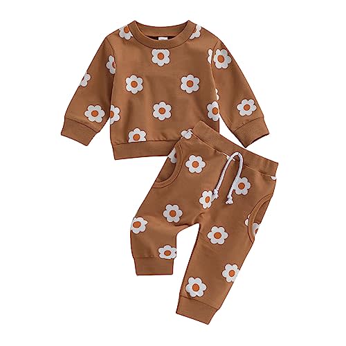 PUHHAPIEY Baby Girl Fall Winter Outfits Toddler Clothes Long Sleeve Floral Graphic Crewneck Sweatshirt + Joggers Pants Set