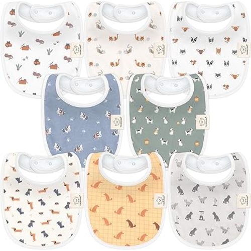 8-Pack Organic Baby Bibs for Boys, Girls - Soft Cotton Drooling and Teething Baby Bibs, Baby Girl Bibs, Baby Boy Bibs, Baby Drool Bibs for Baby Girl, Boy, Newborn Infant Bibs (Pets & Paws)