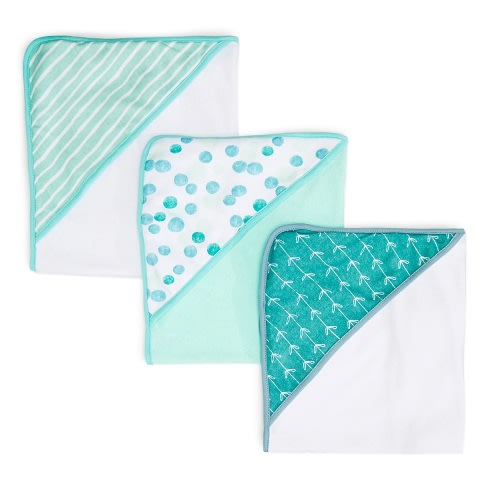 Spasilk Infant Hooded Bath Towel Set, Soft Terry, Pack of 3, Green Dots, for Newborn Boys and Girls