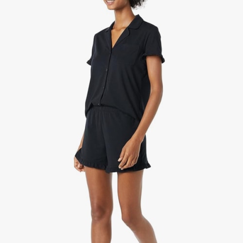 Amazon Essentials Women's Cotton Modal Pajama set- Black, Size Large