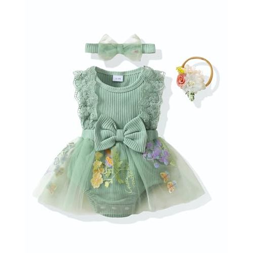 Renotemy Newborn Baby Girl Lace Romper Infant Summer Boho Flower Tulle Dress Party Gifts Newborn Photography Outfits