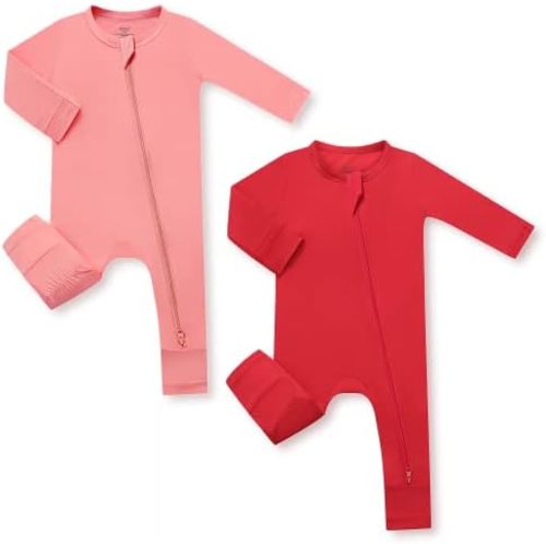HAPIU Unisex Rayon Made from Bamboo Baby Rompers with Cuffs, 2 Way Zipper YKK, Footless Pajamas Jumpsuit