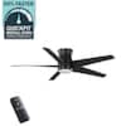 Hampton Bay Mena 54 in. White Color Changing LED Indoor/Outdoor Matte Black Hugger Ceiling Fan with Light and Remote 92403