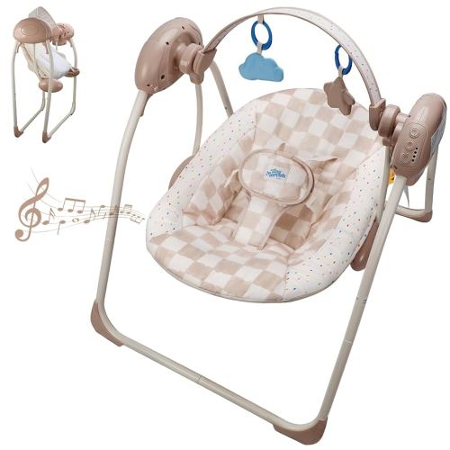 Baby Swings for Infants, Tiny Marvels Portable Swing with Adaptable Speed, Music, Removable-Toy-Bar, Foldable Infant Swing for Indoor and Outdoor Use, 0-9 Months 6-20 lbs(Sander Checker)