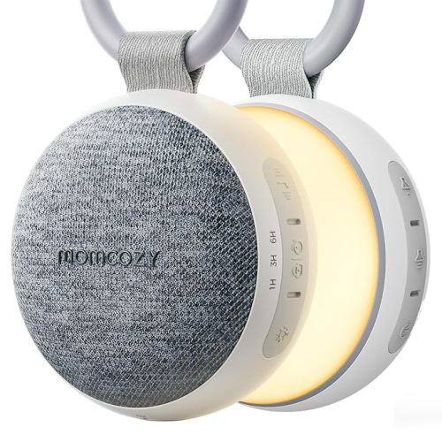 Momcozy Portable Sound Machine with Night Light, White Noise Sound Machine for Baby, 20 Soothing Sounds, Sound Therapy, Long-Lasting Power, Timer, Clips on Stroller, Grey