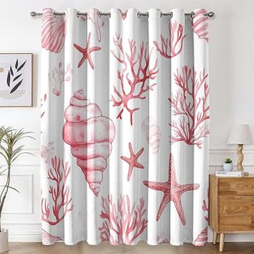 Seashell Starfish Curtain Set of 2 Panels - Pink Coral Reef