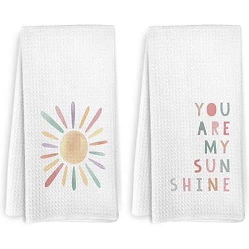 You are My Sunshine Kids Hand Towels and Dishcloths Set of 2, Kids Bathroom Decor, Sunshine Dish Towels,Pink Boho Decorative Hand Tea Towels for Bathroom Kitchen Girls,16×24 Inch