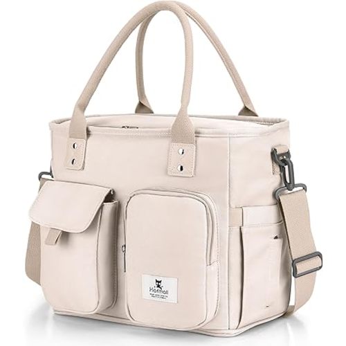 Hafmall Insulated Lunch Bag for Adults,Big lunch box for men, Wide Opening Insulated Bag with Shoulder Strap, Reusable Adult Lunch Bag For Work, Picnic(Beige)