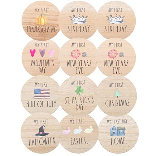 Rae Dunn Baby Milestone Plaques - Wooden Baby Holiday Milestone Props for Newborn Boy or Girl - First Year Baby Photo Shoot Photography Prop – Halloween, Thanksgiving, Christmas, Easter, July 4th