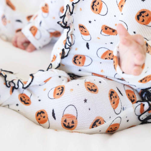 Trick or Treat Bamboo Waffle Ruffle Zipper Footie