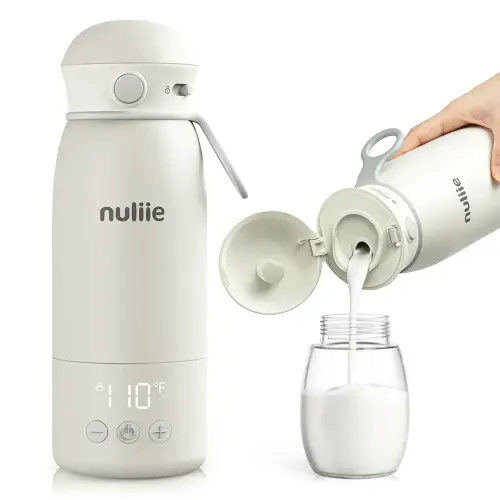 Nuliie Portable Bottle Warmer for Travel, Double Leak‑Proof, Heating Milk & Water Faster, Cordless Milk Warmer with Fast Charging, Anti-Dry & Anti-Burn Protection for All Day Needs, 17oz