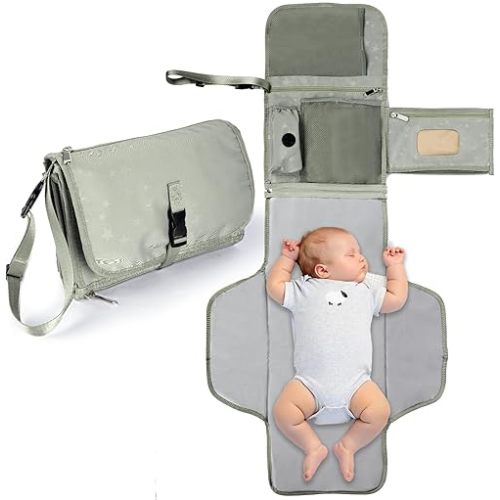 Portable Baby Diaper Changing Pad Smart Organized Diaper Change Travel Bag with Wipe Dispenser and Waste Bag Dispenser. Infant Gift