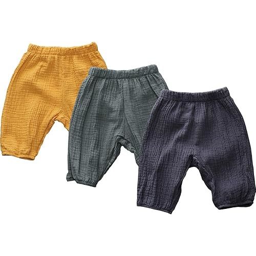 3 Pack Cotton Linen Harem Bloomers Pants for Baby Toddler