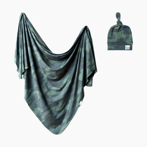 Copper Pearl Top Knot Hat and Swaddle Bundle - Hunter