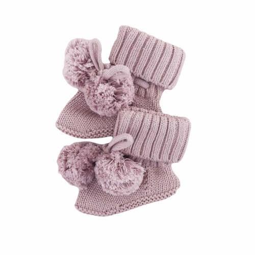 Knit Pom Pom Baby Booties