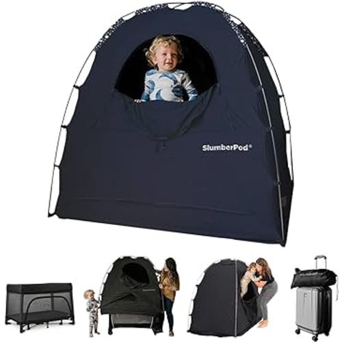 SlumberPod The Official Blackout Sleep Tent for Pack and Play, Mini Cribs and Travel Cribs, Blackout Canopy Crib Cover, Sleep Pod for Kids with Monitor Pouch and Fan Pouch, Navy Night Sky