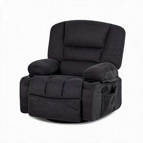 360° Swivel Recliner Chairs, Heated Vibration Massage Chair with Storage Armrest & Cup Holder