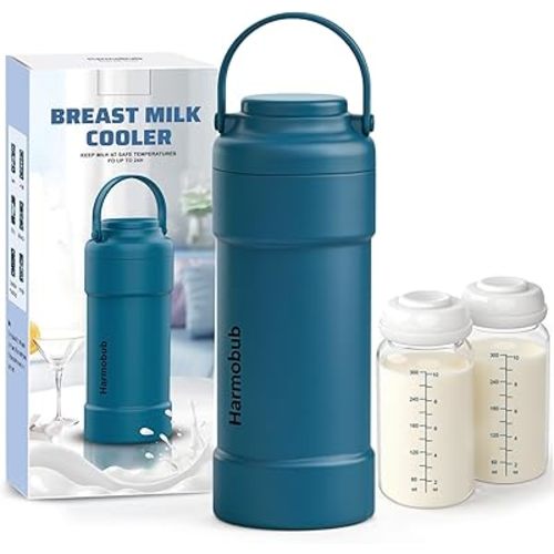 23oz Portable Breast Milk Cooler, Breastmilk Chiller for Travel, Large Capacity Cooler with 360° Cooling for 24H Safe Storage, with 2 Baby Bottles, Breastmilk Storage for Outdoor Working