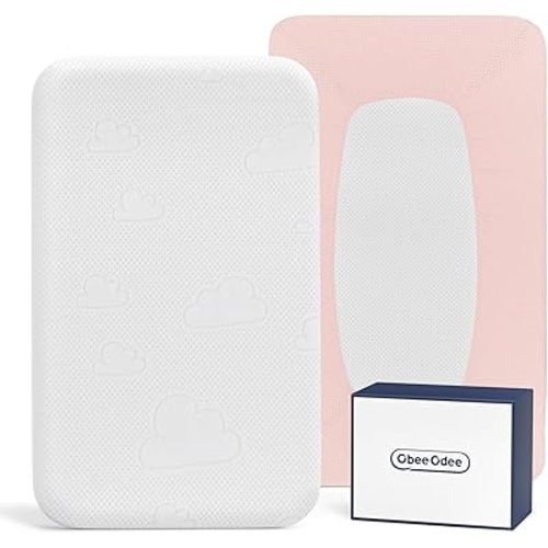 Mini Crib Mattress, 35x20x1.5 Breathable Crib Mattress Protector, Gel Memory Foam Toddler Mattress, Portable Crib Mattress Cover with Sheet for Mini Cribs & Baby Bassinet (Pink)
