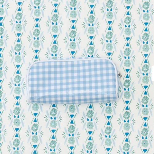 Weezie Mini Patterned Toiletry Bag - Light Blue Gingham