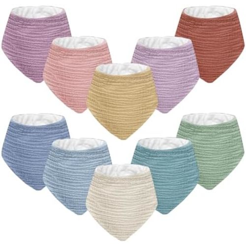 Muslin Baby Bibs for Unisex Boys Girls, 10pack Cotton Drool Bibs, Adjustable Bandana Bibs for Drooling and Teething