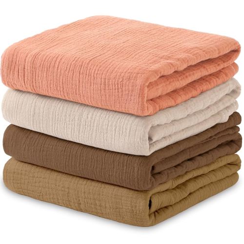 Muslin Swaddle Blankets, 100% Cotton Baby Blankets for Boys & Girls, 4-Pack Soft & Breathable Swaddle Blanket, Baby Essentials, Registry & Gift, 47 x 47 inches (Cream)