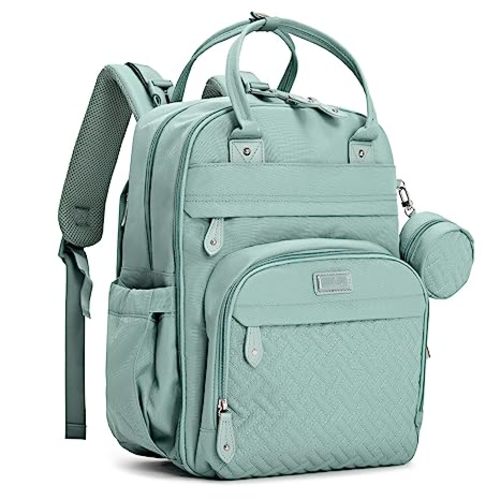BabbleRoo Diaper Bag Backpack - Baby Essentials Travel Bag - Multi function Waterproof Diaper Bag, Travel Essentials Baby Bag with Changing Pad, Stroller Straps & Pacifier Case – Unisex, Sage Green