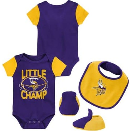 Newborn & Infant Purple/Gold Minnesota Vikings Little Champ Three-Piece Bodysuit Bib & Booties Set, 0-3 M