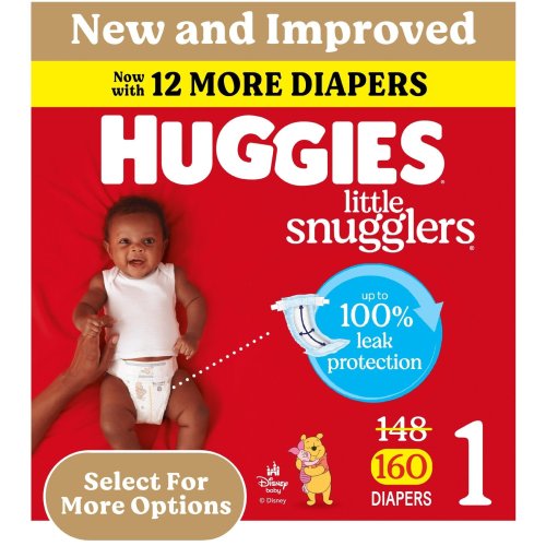 Huggies Little Snugglers Baby Diapers, Size 1 (8-14 lbs), 160 Ct (Select for More)