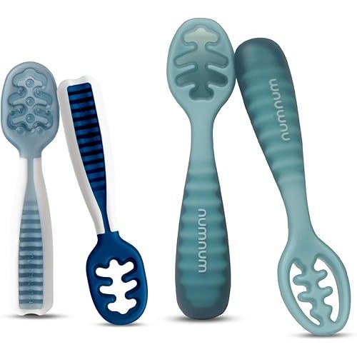 NumNum Baby Spoons Set, Pre-Spoon GOOtensils for Kids Aged 6+ Months - First Stage, Baby Led Weaning (BLW) Spoon - Self Feeding, Silicone Toddler Food Utensils - 1-Pack, 4 Spoons