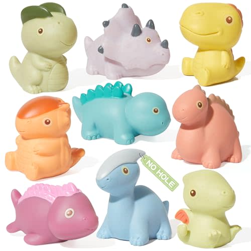 AMCHSURI Mold-Free & No Holes Dinosaur Bath Toys 9 Pack | Baby Toys for 6-12 Months & Toddlers 1-3 Years Old | Safe and Non Toxic Bathtub Pool Floating Toys | Birthday Gift for Toddlers Boys Girls