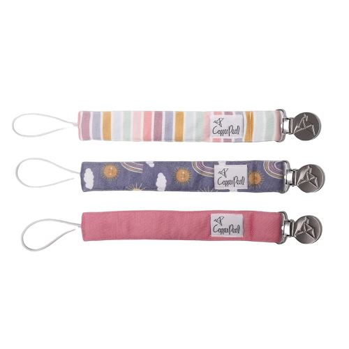 Copper Pearl Premium Knit Pacifier Holders 3-Pack: Stylish Stainless Steel Clips for Baby Girls and Boys - Prevent Floor Drops - Hope