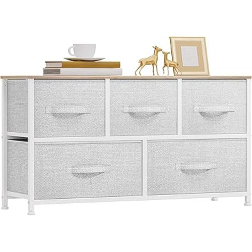 DWVO 5 Dresser for Bedroom, Storage Dresser with 5 Drawers, Wide Storage Tower, Chest of Drawers for Closet, Living Room