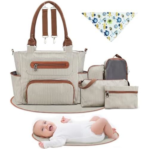Moclever 8pc Diaper Tote Set, Baby Essentials with Multifunctional Diaper Bags, Bottle & Mesh Bag