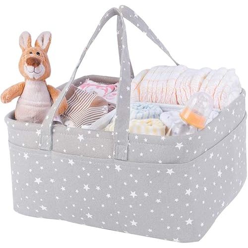 Baby Diaper Caddy Organizer Storage Basket for Girl Boy Shower Gifts Portable Large Nursery Holder Tote for Changing Table or Car Newborn Essentials Baby Registry Must Haves Item…