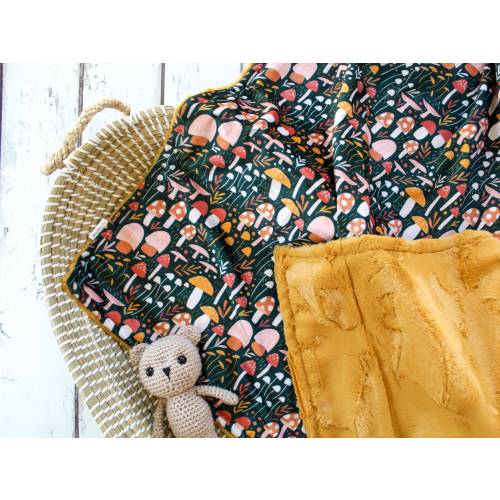 Mushroom Baby Girl Blanket, Personalized Blanket, Cottagecore Nursery, Mushroom Baby Gift, Mustard Yellow Baby, Monogrammed Blanket
