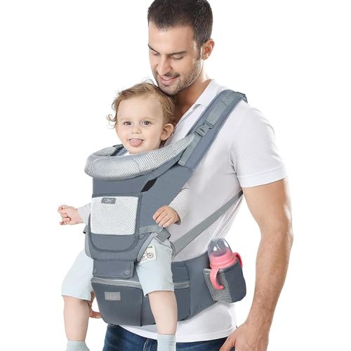 Baby Carrier Ergonomic Infant Carrier with Hip Seat Kangaroo Bag Soft Baby Carrier Newborn to Toddler 7-45lbs Front and Back Baby Holder Carrier for Men Dad Mom