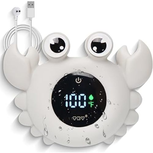 Baby Bath Thermometer with Floating Toys & Room Temperature Monitor - Rechargeable Digital Thermometer with Temperature Alerts, Bath Essentials for Newborns, Infants (Advanced Grey)