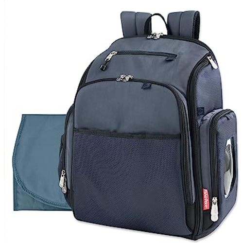 Fisher-Price Large Multi-Pocket Multifunction Kaden Baby Essentials Travel Diaper Bag Backpack for Infant Boys & Girls with Insulated Bottle Pocket, Changing Pad, Wipes Dispenser in Unisex Navy Blue